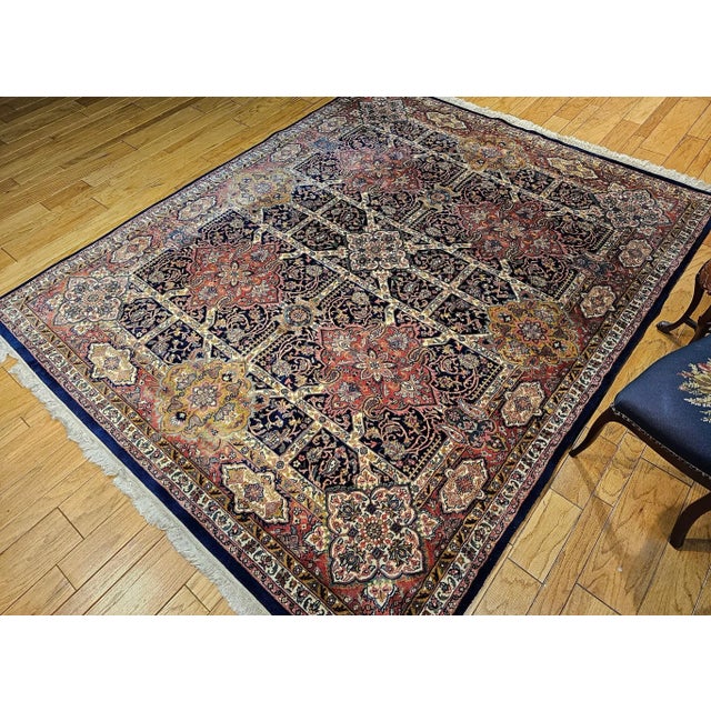 Persian Vintage Kerman Style Room Size Rug, Handwoven Geometric Pattern, Navy & Burgundy, 8’ X 10’ For Sale - Image 3 of 12