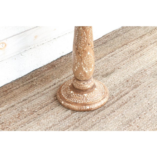 Wood Intricate Floral Design Inlay Pedestal End Table For Sale - Image 7 of 9