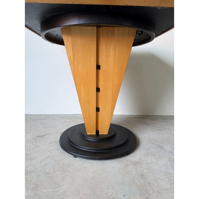 Art Deco 1980’s Postmodern Art Deco-Style Italian Pedestal Game Table With Black Metal Base For Sale - Image 3 of 12