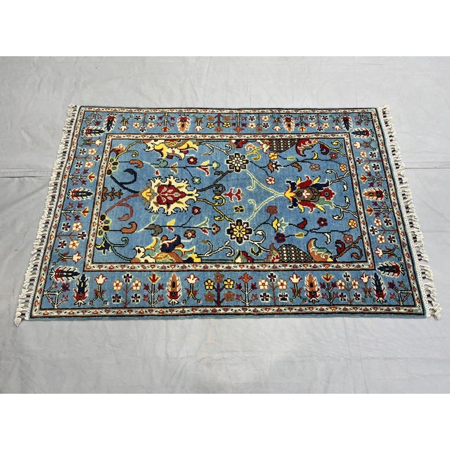 Art Deco Blue Floral Wool Rug With Botanical Border, 3'3" X 4'9" For Sale - Image 3 of 10