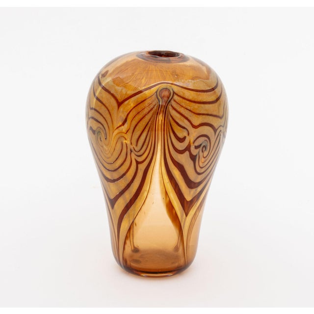 1970s Modern Pulled Feather Amber Glass Vase, 1975 For Sale - Image 5 of 8