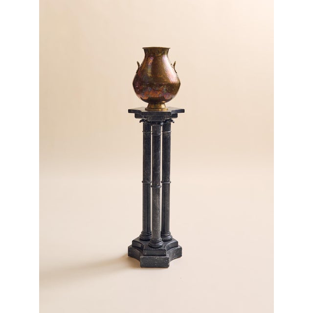 Baroque The Vintage Italian Black Marble Tripod Column Pedestal For Sale - Image 3 of 11