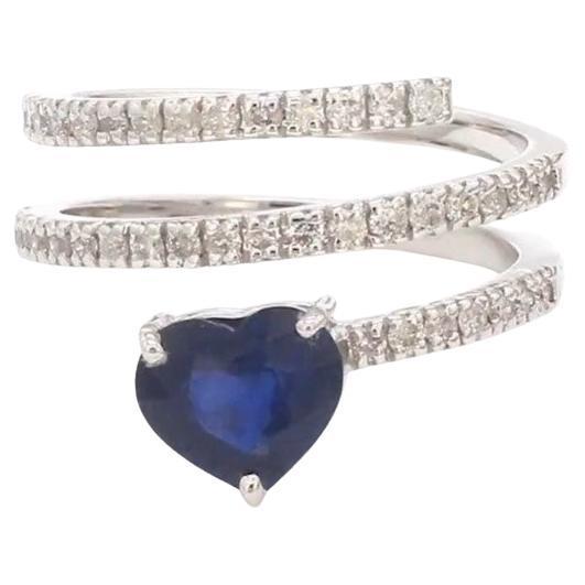 Early 21st Century Natural 1.58 cts blue sapphire heart & 0.48 cts diamond ring in 18k gold For Sale - Image 5 of 18