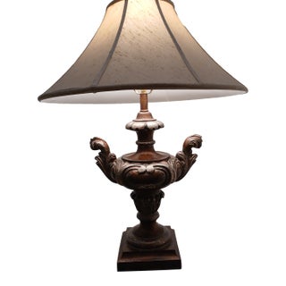 1940s Edwardian Carved Urn Lamp Brown Bronzed Renaissance Avant-Garde W Shade For Sale