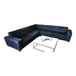 Thayer Coggin Sectional Sofa in Black Linen For Sale