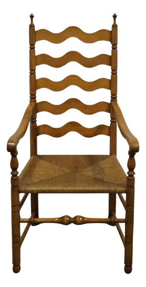 Stickley Furniture Solid Hard Rock Maple Colonial Early American Ladderback Dining Arm Chair W. Rush Seat