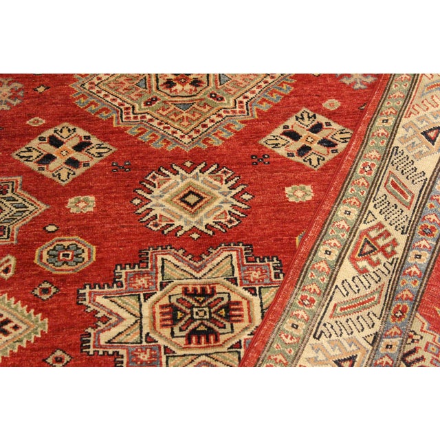 Red Tribal Super Kazak Red/Tan Wool Rug - 4'1'' X 6'3'' For Sale - Image 8 of 10