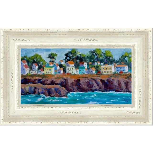 Textile Mendocino Village Impressionist Oil Seascape For Sale - Image 7 of 8
