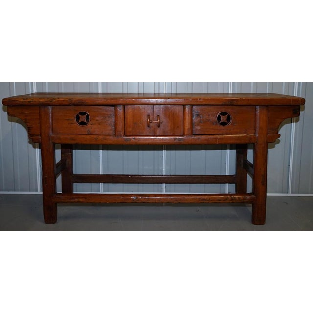 Antique Chinese Temple Altar Sideboard with Cupboards in Solid Teak For Sale - Image 11 of 17