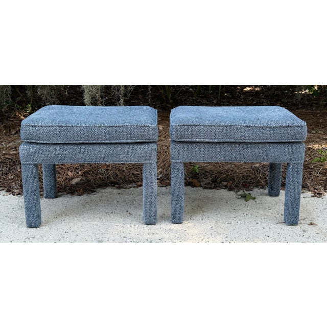 Traditional Pair of Pillow Top Ottomans in Kravit Fabric For Sale - Image 3 of 12