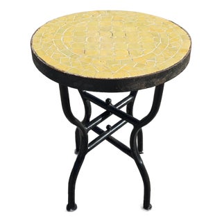 16" Mini Moroccan Mosaic Accent Table – Yellow Tile Top For Sale