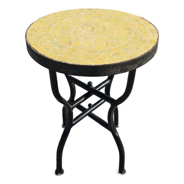 16" Mini Moroccan Mosaic Accent Table – Yellow Tile Top For Sale