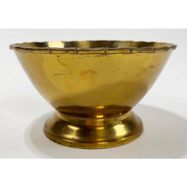 Mid 20th Century Vintage Brass Pedestal Bowl W/ Faux Bamboo Rim For Sale - Image 5 of 8