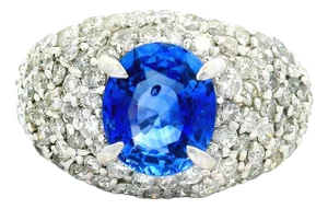 2.47 Carat Blue Sapphire Diamond Pave Platinum Ring, Size 5.5