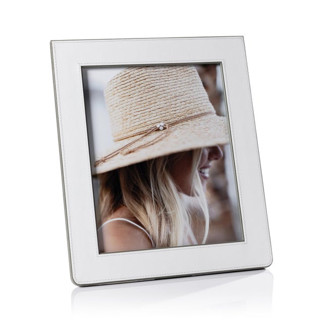 2020s Nappa Leather Photo Frame, White & Gray- 8" x 10" For Sale - Image 5 of 5