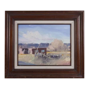 Unsigned Adobe House and Fields Oil Painting