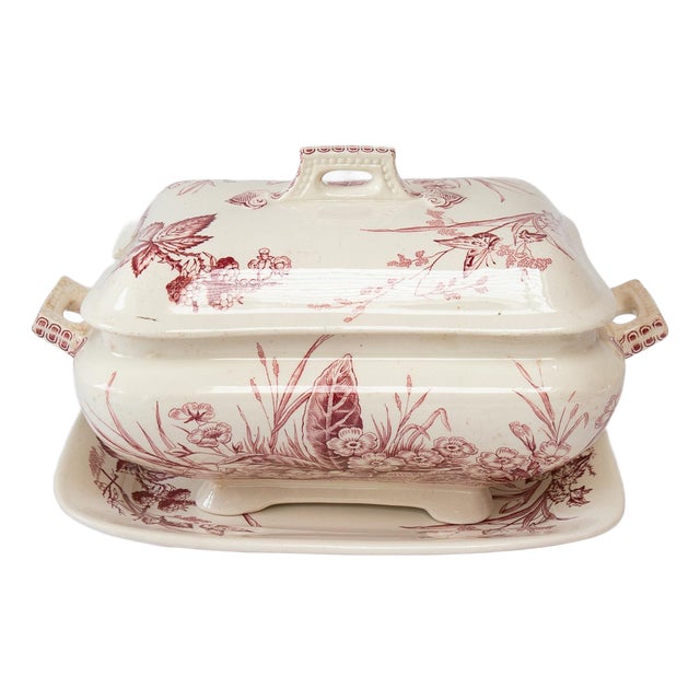 Antique English Tureen with Plate Francis & Co Primrose C., 1860 For Sale