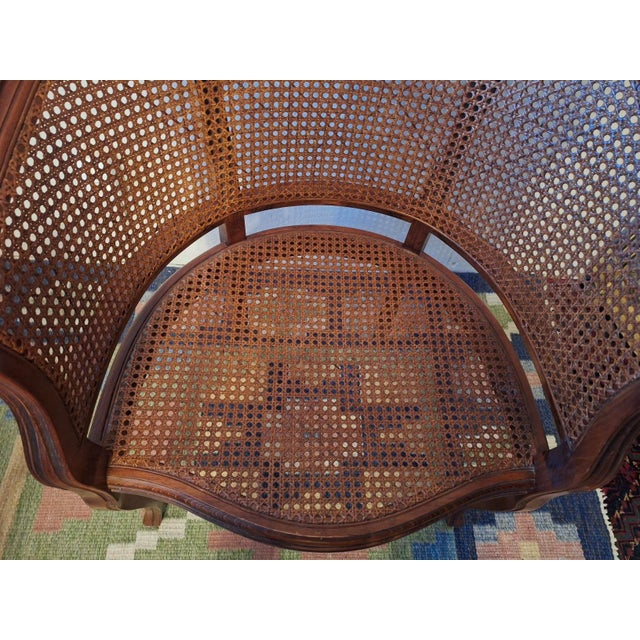 20th Century Louis XV Half-Moon Rattan and Hardwood Armchair For Sale - Image 5 of 16