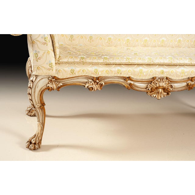 Italian Antique Gilt Carved Upholstered Bench With Floral Fabric For Sale - Image 6 of 7