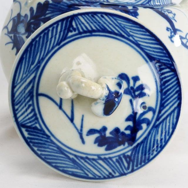 Ceramic Large Chinese Blue and White Porcelain Floral Tea Pot C. 1900 For Sale - Image 7 of 13