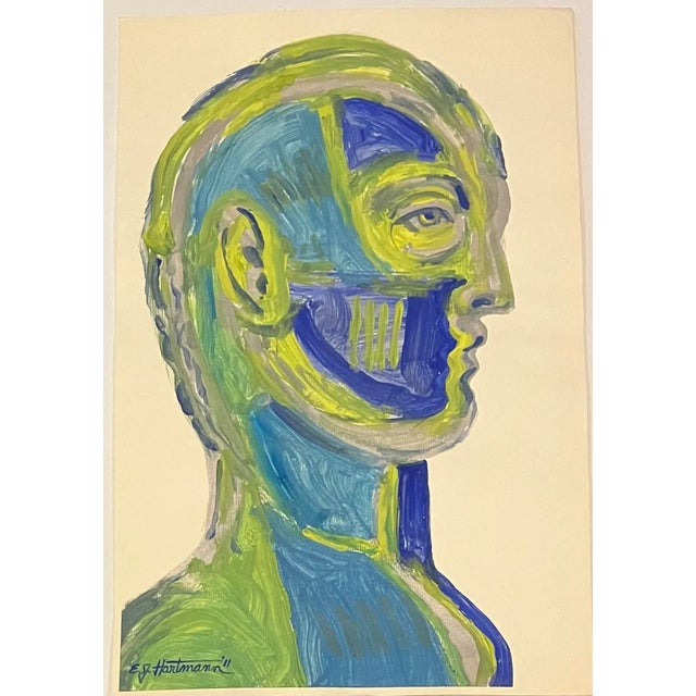 Contemporary Original E.J. Hartmann Abstract Modernist Portrait Painting For Sale - Image 4 of 4