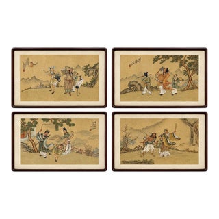 Chinese Export, Hand-Painted Figural Scenes, Rosewood Frames, China, 19th C. For Sale