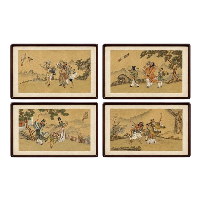 Chinese Export, Hand-Painted Figural Scenes, Rosewood Frames, China, 19th C. For Sale