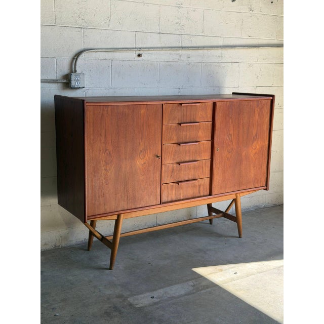 Teak Sideboard Credenza Large Dining Storage Cabinet Danish Mid-Century Modern 1960s For Sale - Image 4 of 9