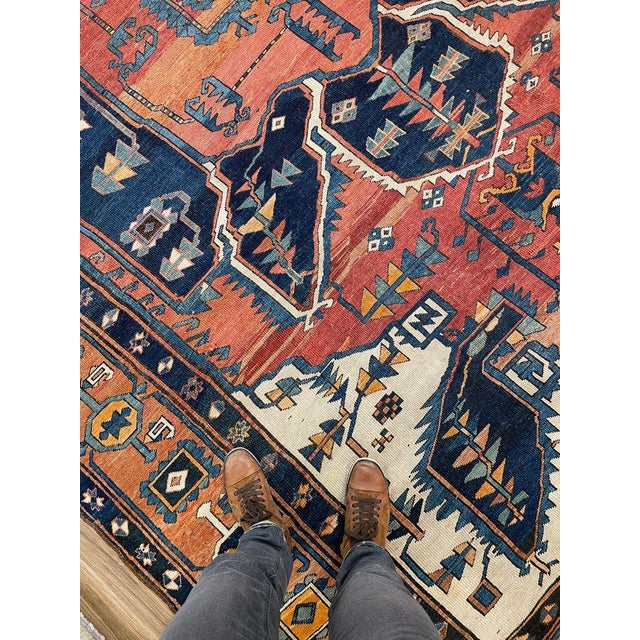 Persian Antique Persian Serapi KING of KINGS DIAMOND Textile in Terracotta Rug 9.8 x 16 For Sale - Image 3 of 18