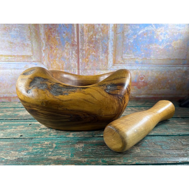 Large Sculptural Olive Wood Mortar and Pestle by Jean-Paul Brin, Vallauris, France, 1990s, Set of 2 For Sale - Image 6 of 10