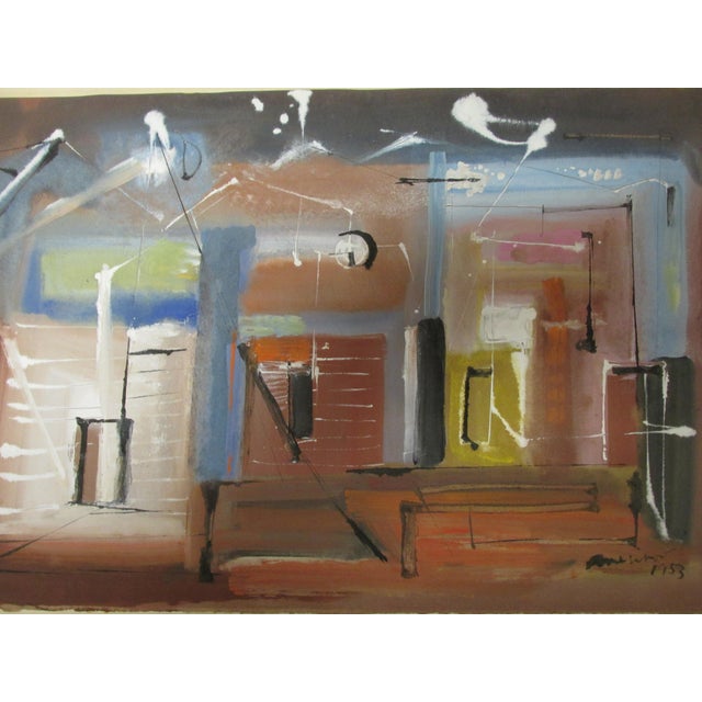 Abstract Vintage Framed Abstract Watercolor by Hugh Mesibov, 1953 For Sale - Image 3 of 11