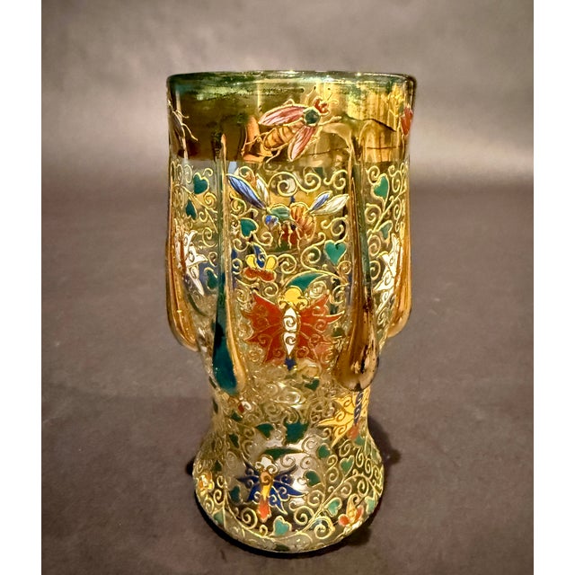 Late 19th Century Moser Antique Bohemian Art Nouveau Enameled & Gilded Glass Insect Cabinet Vase For Sale - Image 5 of 11