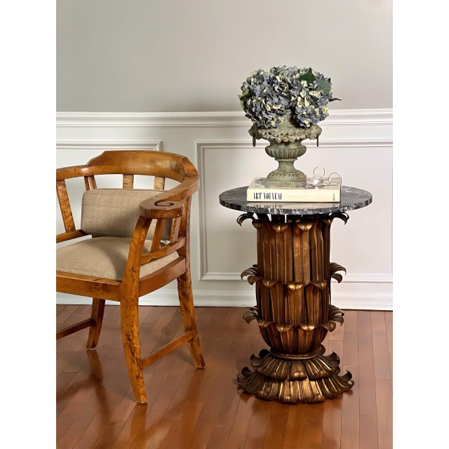 Italian Gilt Metal Hollywood Regency Side, Drinks Table With Marble Top, 1960s For Sale - Image 9 of 10