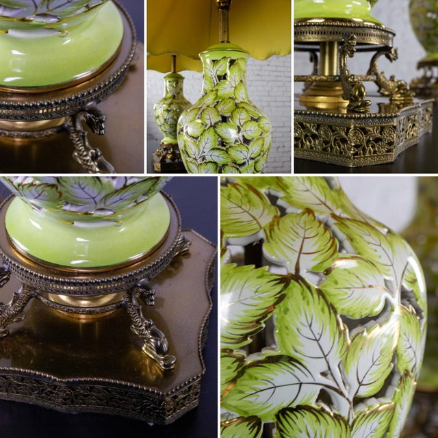 Mid-20th Century Italian Pair of Pierced Majolica Lamps Urn Shaped W/Filigree Bases by Cantagalli Pottery For Sale - Image 15 of 18