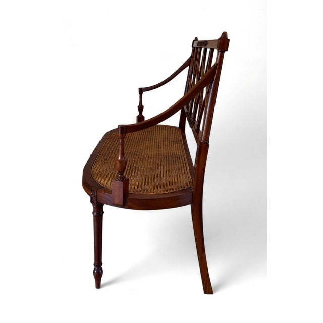 Brown Vintage Regency Carved Wood & Cane Seat Bench For Sale - Image 8 of 12