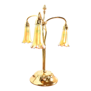Tiffany Studios New York Gilt Bronze Three-Light Lily Table Lamp