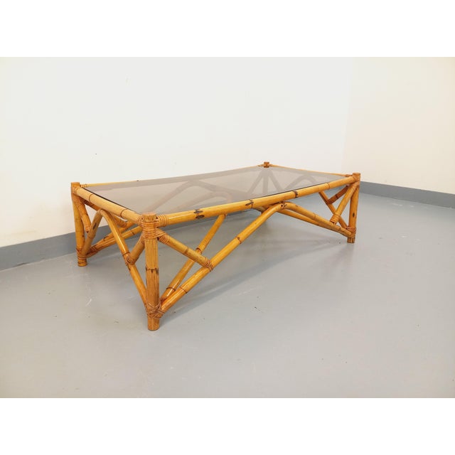 Vintage Rectangular Coffee Table in Rattan and Smoked Glass, 1970s For Sale - Image 16 of 16