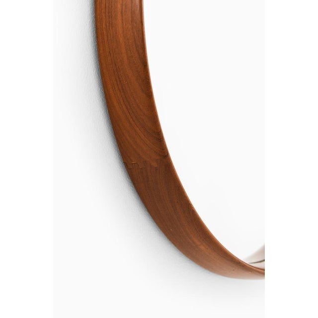 Large Round Mirror with Teak Frame attributed to Uno and Östen Kristiansson, 1950s For Sale - Image 3 of 5