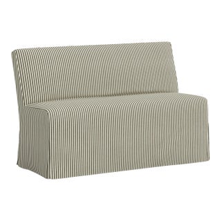 Stoffer Home x Cloth & Company Lindy Slipcover Dining Banquette in Jane Stripe Laurel For Sale