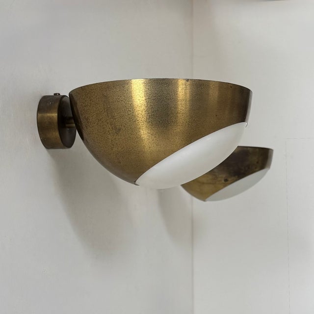 Metal Vintage Brass and Glass Wall Lights, Italy, 1960, Set of 2 For Sale - Image 7 of 11