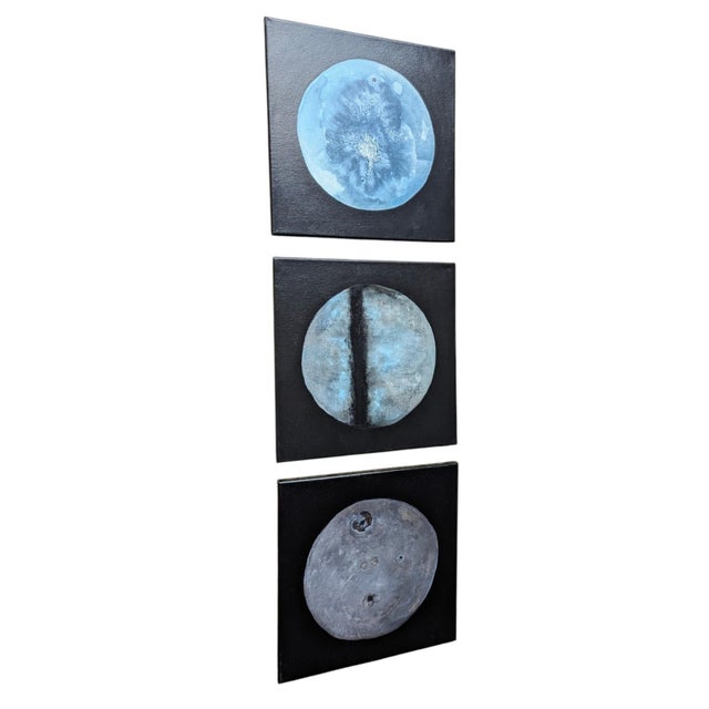 Contemporary Original Planet Moon Triptych Paintings- Set of 3 For Sale - Image 11 of 12