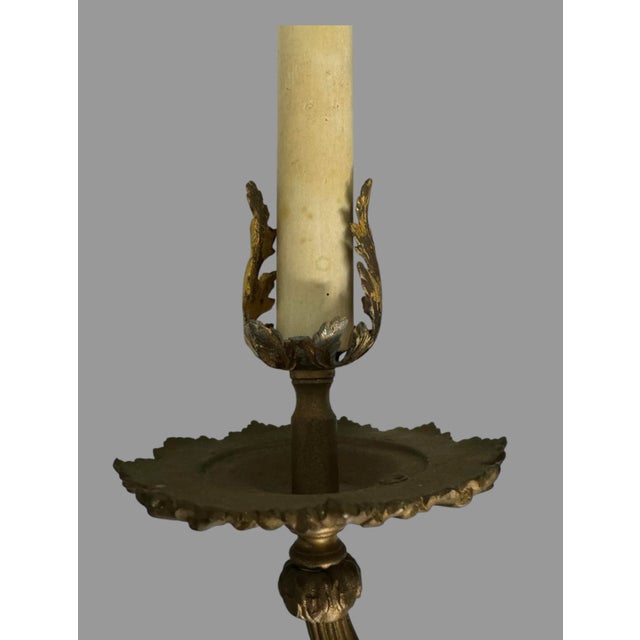 Gold Pair of Vintage Two Light Gilt Metal Candelabra Wall Sconces Lamps For Sale - Image 8 of 9