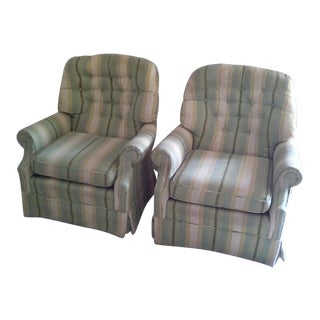 Swivel Rocking Club Chairs Tufted - a Pair Mid Century For Sale