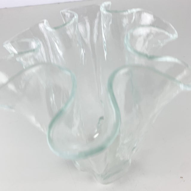 Vintage Muurla Finland Ruffled Folded Handkerchief Vase Clear Blown Art Glass For Sale - Image 9 of 10