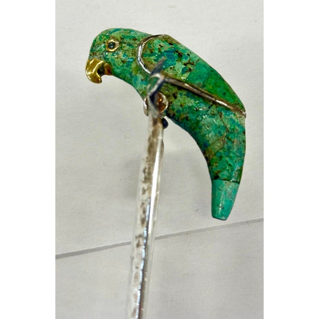 Set of Signed Emilia Castillo Silver Salad Servers With Malachite Parrots Rare - A Pair For Sale In New York - Image 6 of 8