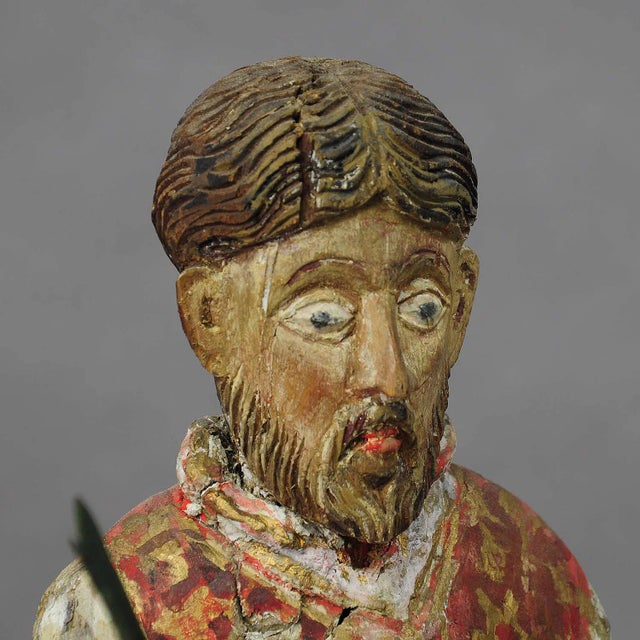 Late 19th Century Wooden Carved Sculpture of a Saint Ca. 1850 For Sale - Image 5 of 7