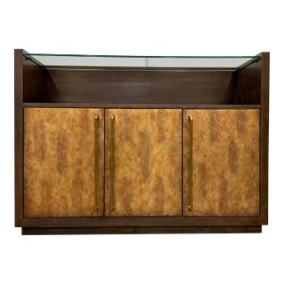 Modern Wood and Cooper Three Door Bar Cabinet For Sale