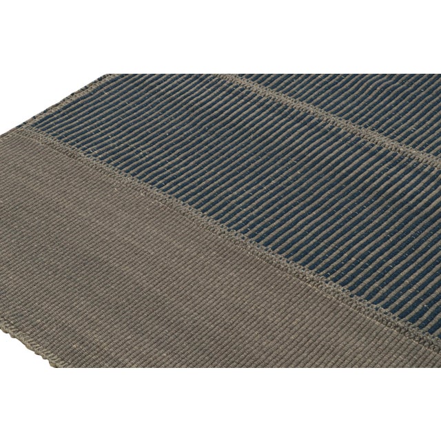 2010s Rug & Kilim’s Contemporary Kilim in Gray and Blue Textural Stripes For Sale - Image 5 of 7
