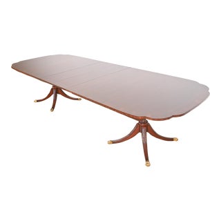Kindel Furniture Georgian Mahogany Double Pedestal Extension Dining Table, Newly Refinished For Sale