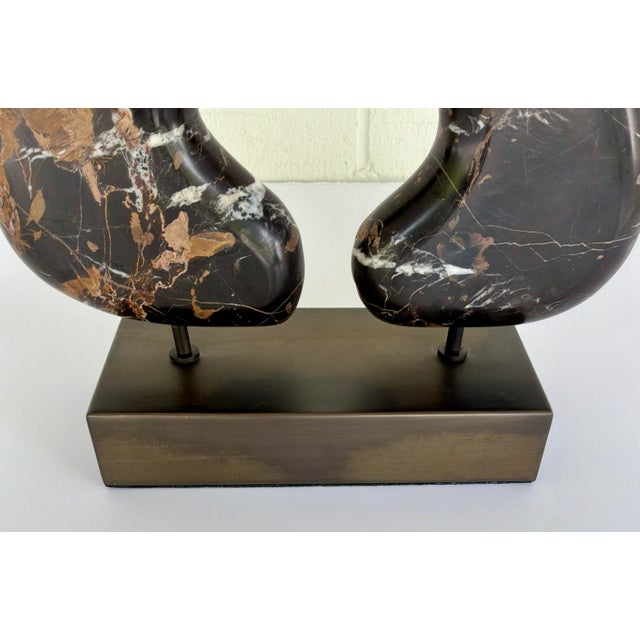 Stylish Revelation Modern Michelangelo Marble Tunnel Vision Sculpture, black and cognac marble, antique brass bass,...